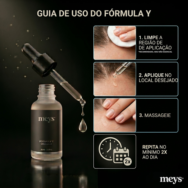 Guia de uso do sérum Fórmula Y da Mey's no couro cabeludo